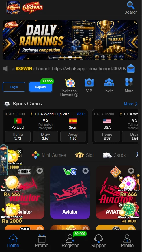 688WIN Game main lobby and available games