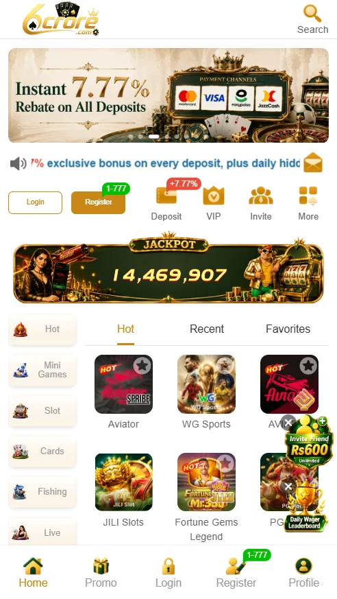6crore game home dashboard with all games