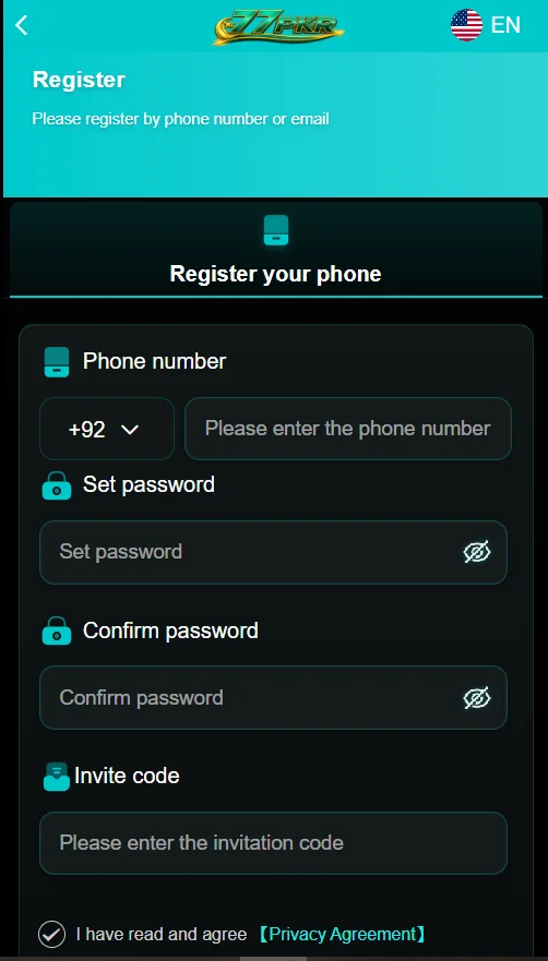 77PKR Game account creation and verification process