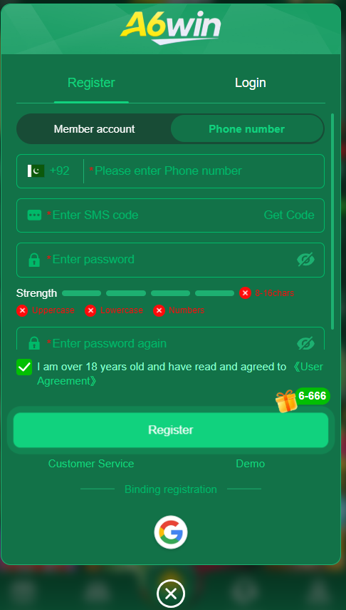 A6Win Game account creation and verification process