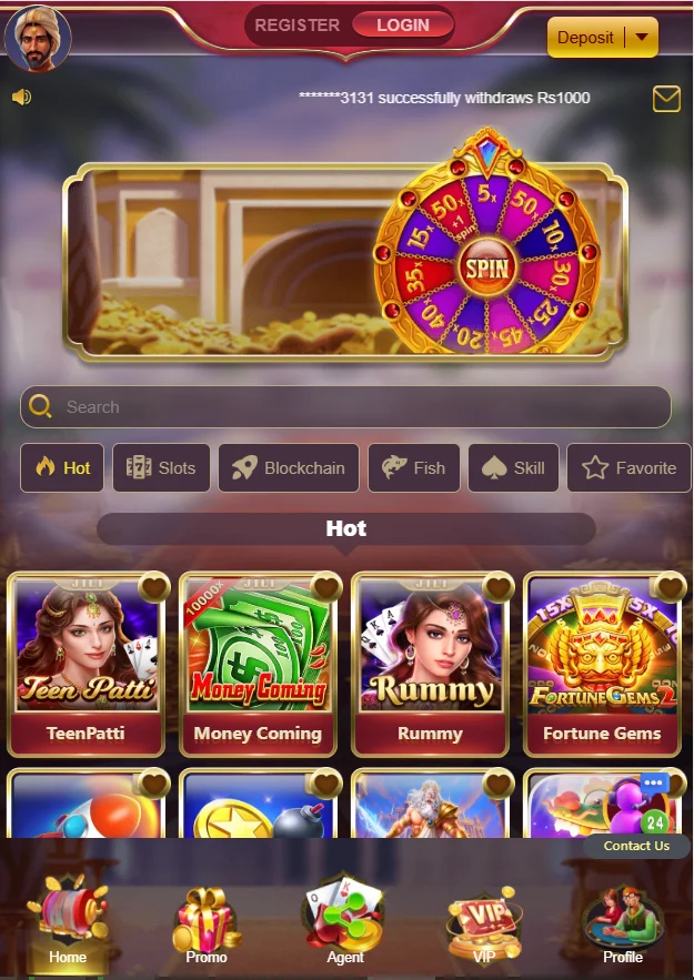 PK999 Game main screen interface and games list