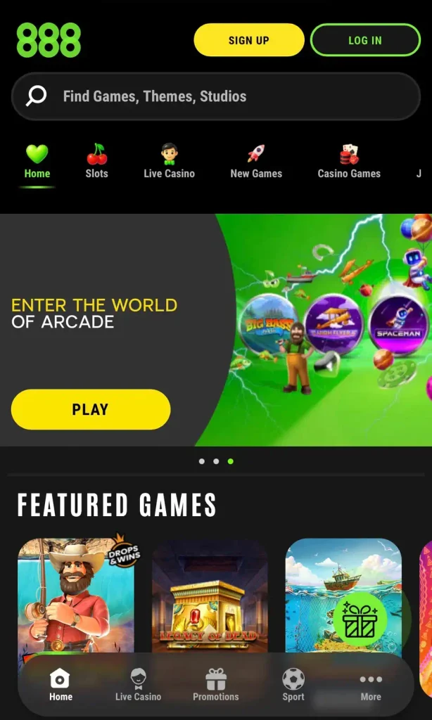 888 Game app home screen showing the main gaming interface