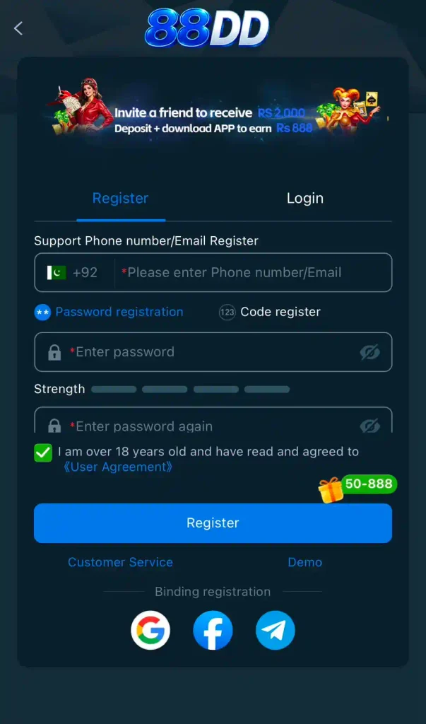 888DD Game sign up form and registration steps

