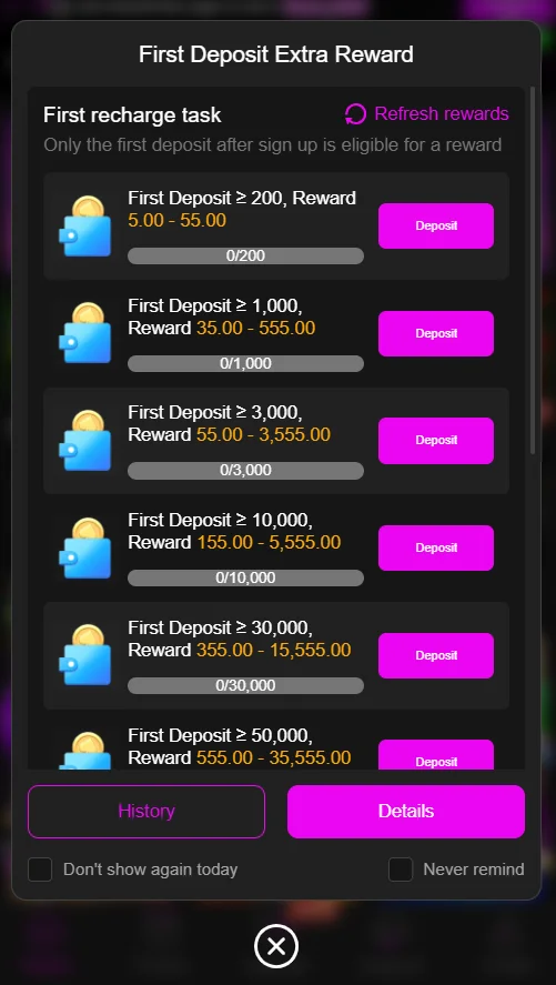 G5555 Game promotional bonuses and offers page