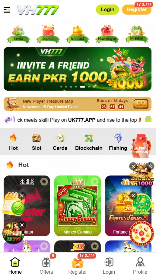 VH777 Game homepage and game categories