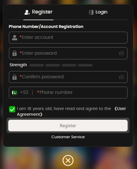 WGS456 Game sign up form and registration steps