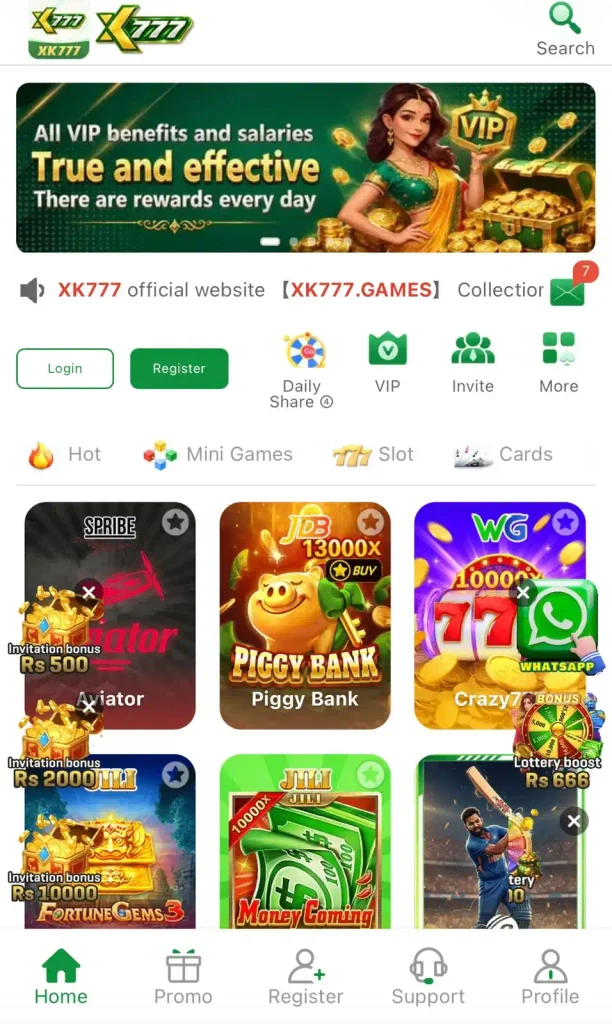 XK777 Game homepage and game categories